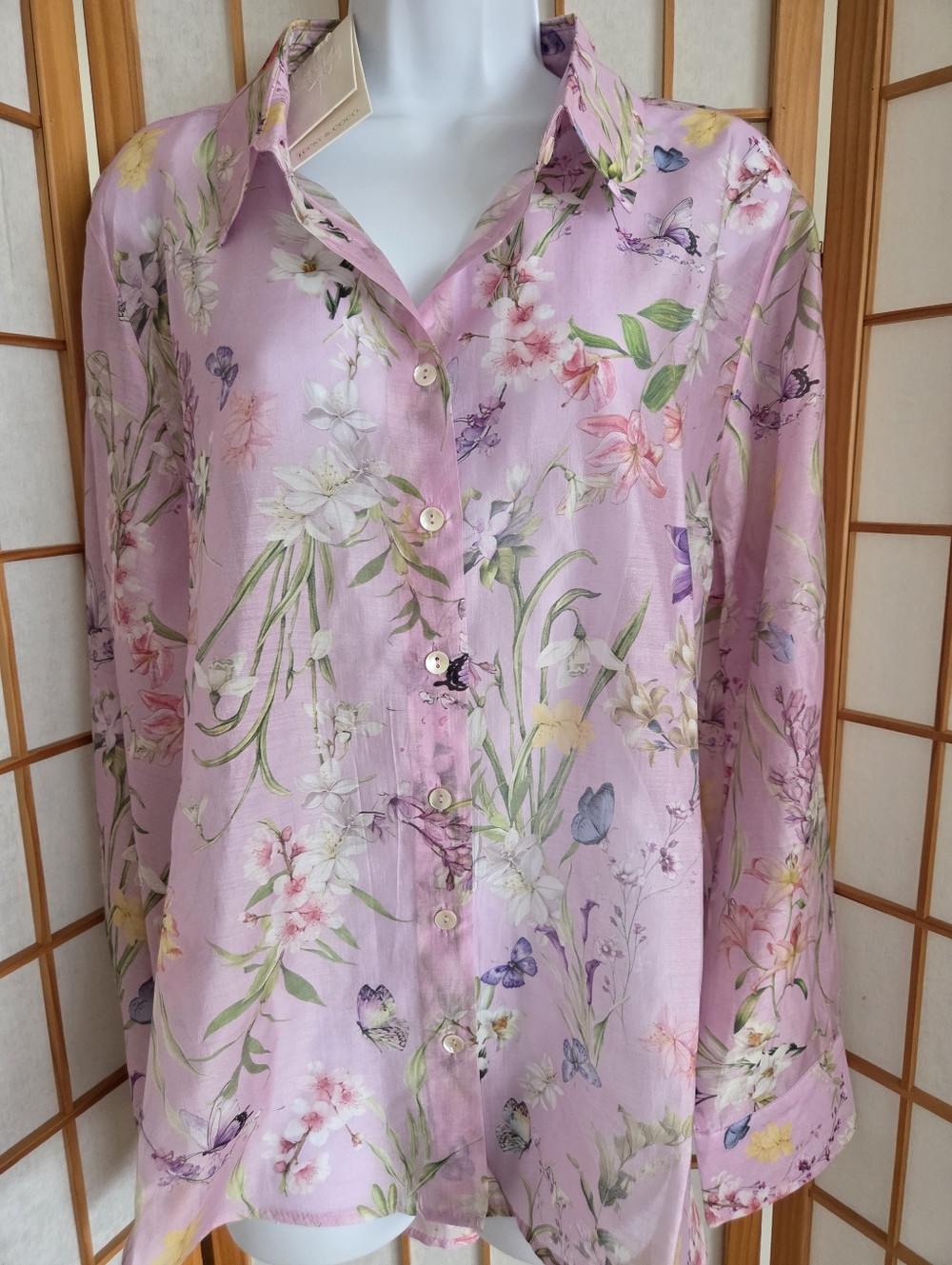 NWT WOMENS LUCKY & COCO LIGHT SILKY FLORAL LAYOCELL BUTTONS DOWN SHIRT BLOUSE XL